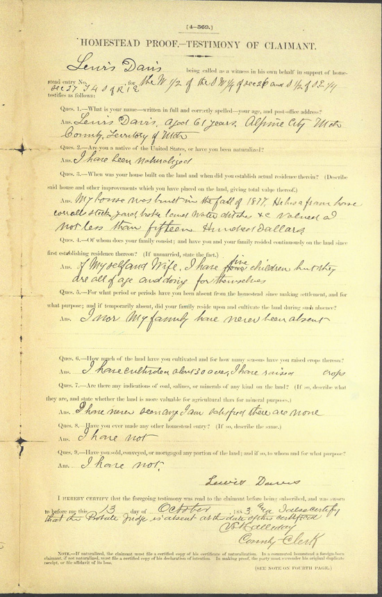 James Davis’ Homestead Certificate