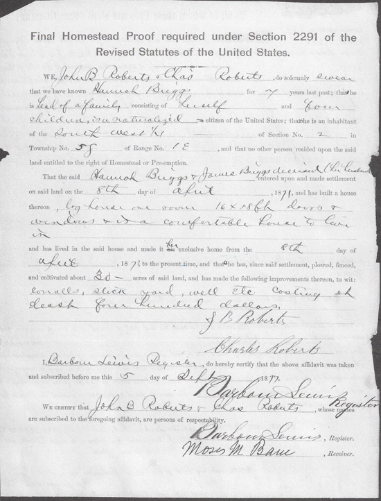 Hannah Briggs Homestead Paper