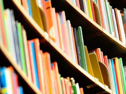 Books on a library shelf