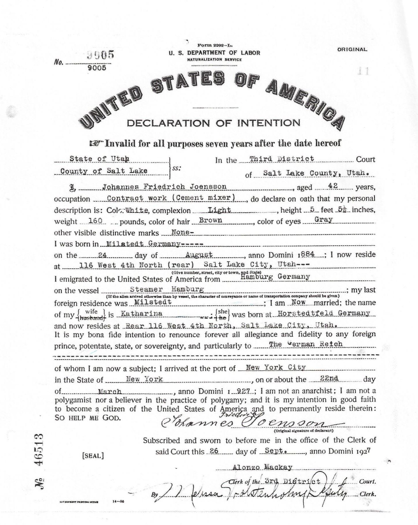 John Jonsson declaration