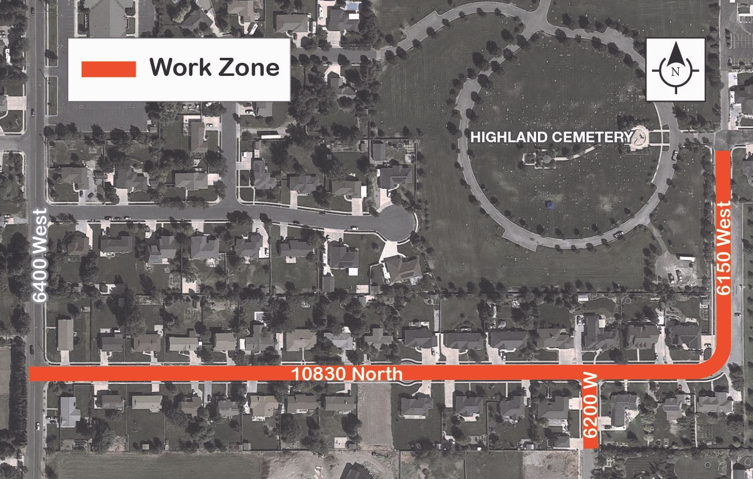 Map showing road closure areas