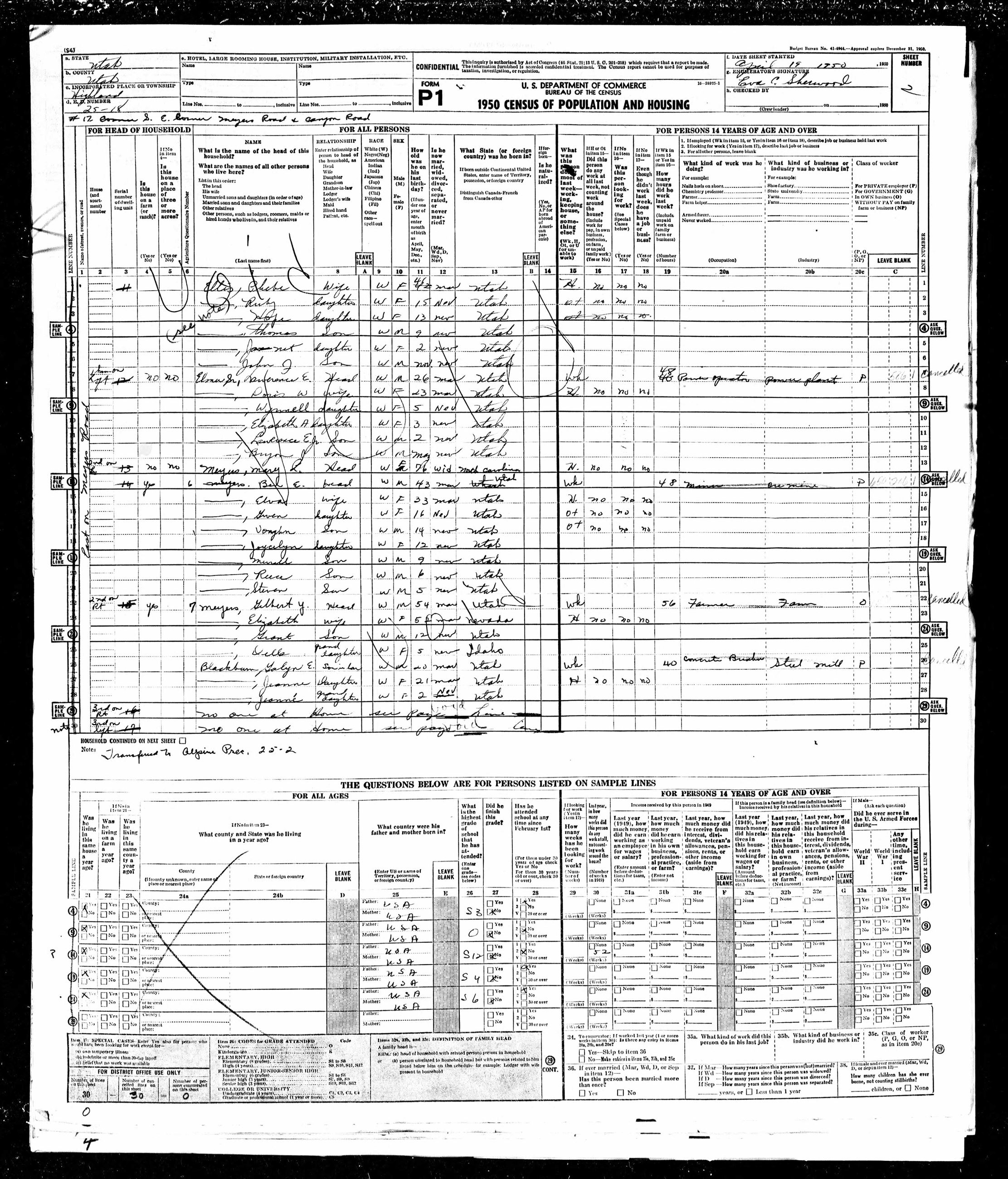 Highland 1950 Census p3