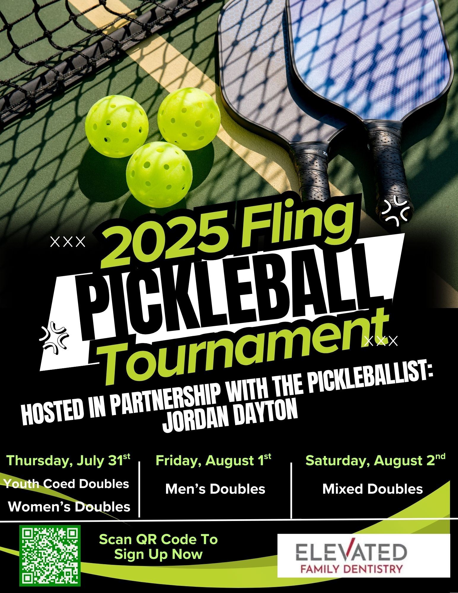 Black and Green Modern Pickleball Tournament Flyer